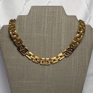 GIVENCHY Vintage 1980s Iconic Gold Logo GG & Textured Link Choker Necklace 17.5"